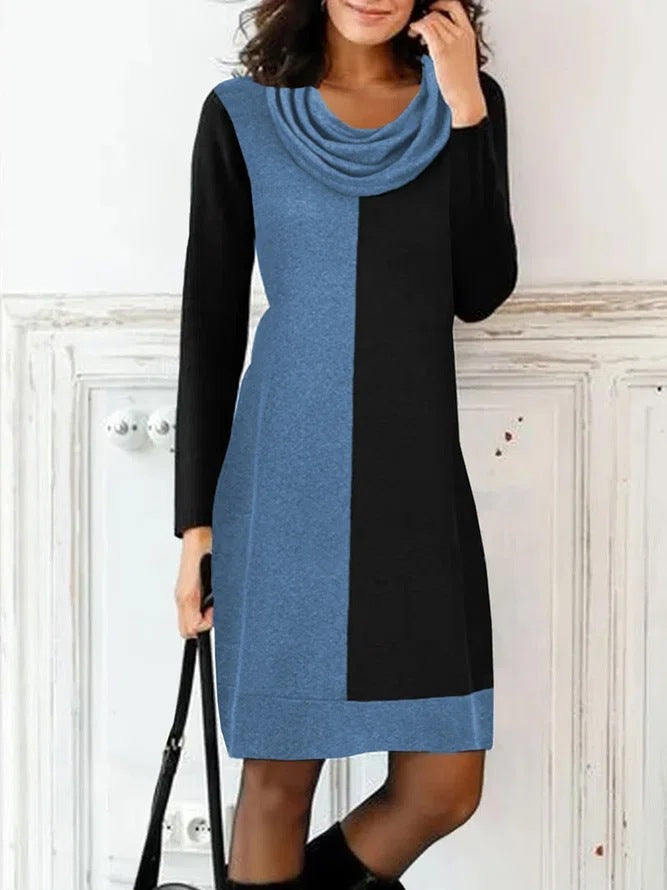 Printed Panel Stacked Neck Casual Long Shift Dresses