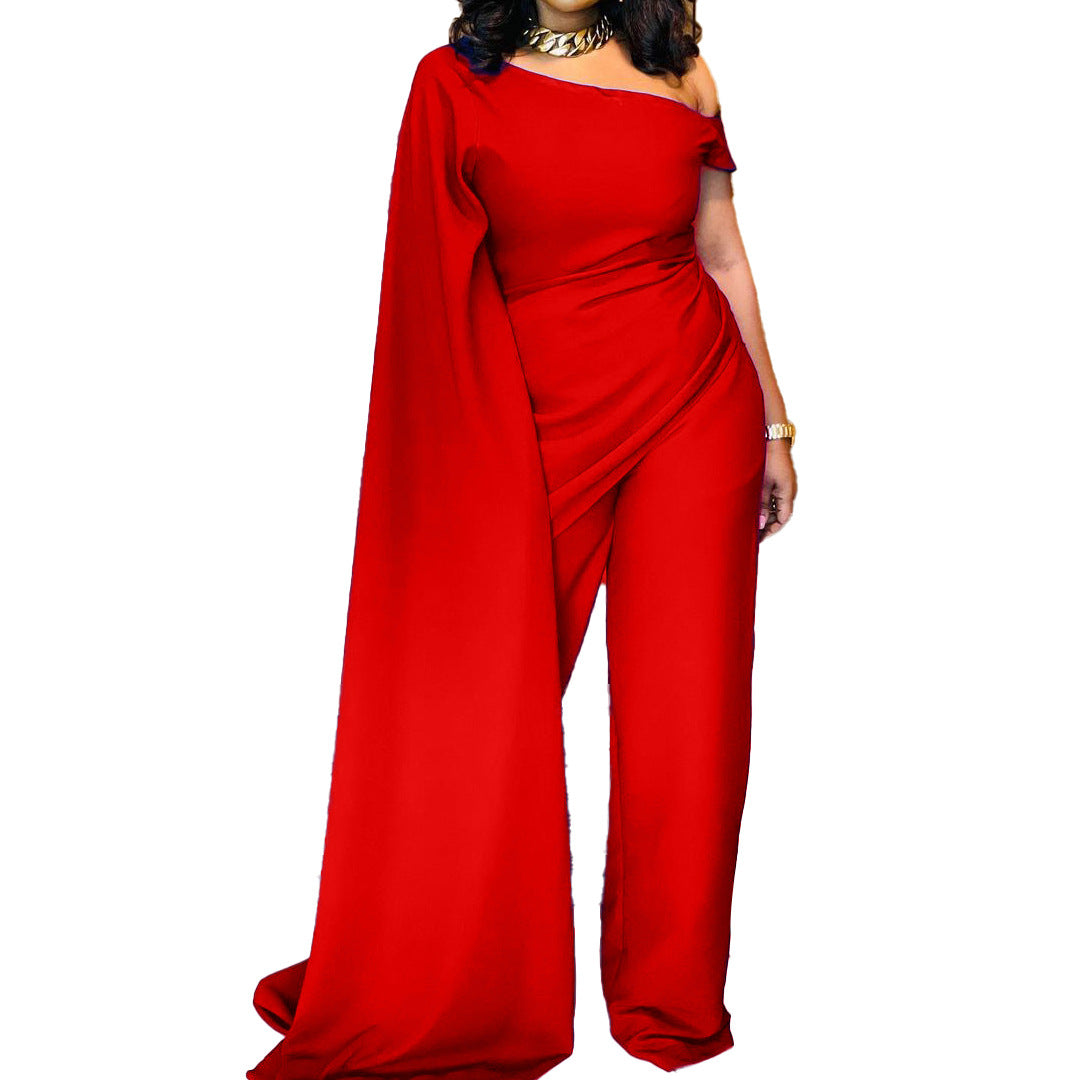 High-rise Oblique Shoulder Wide-leg Pants