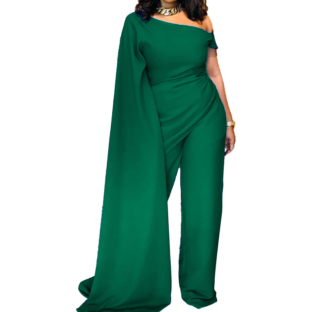 High-rise Oblique Shoulder Wide-leg Pants