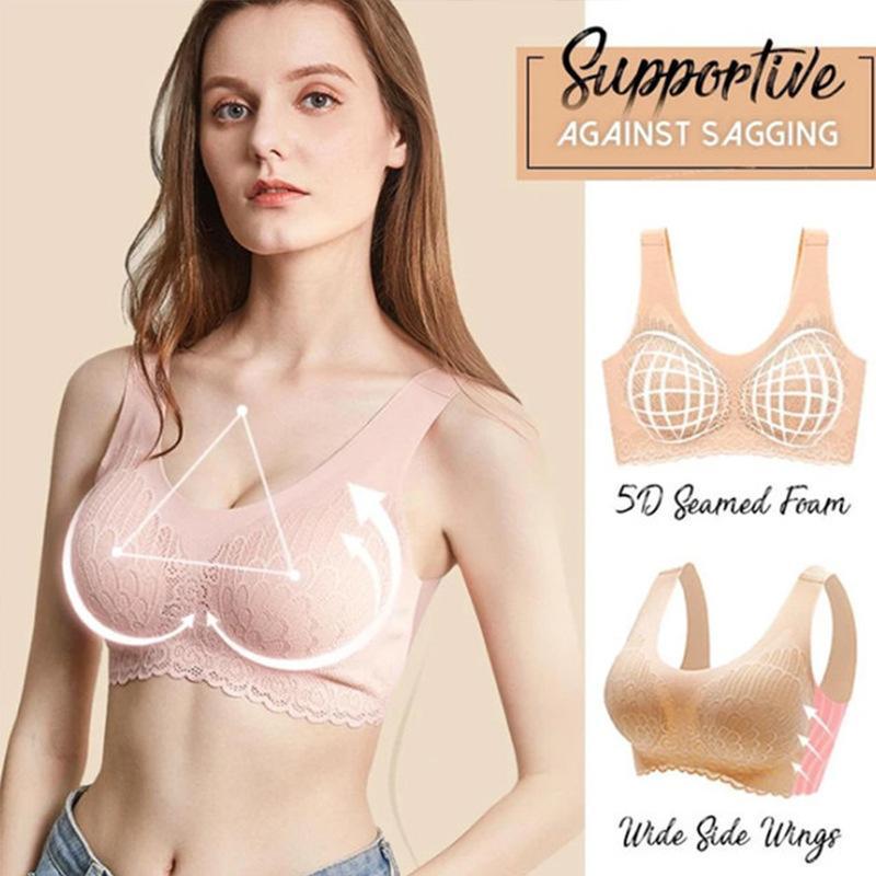 Wireless Push Up Comfort Shock-Proof Latex Pad Lace Bra