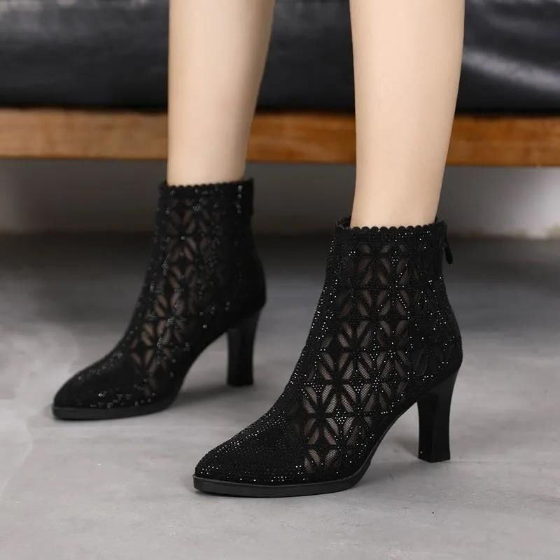 Hollow Pointed Rhinestone Boots