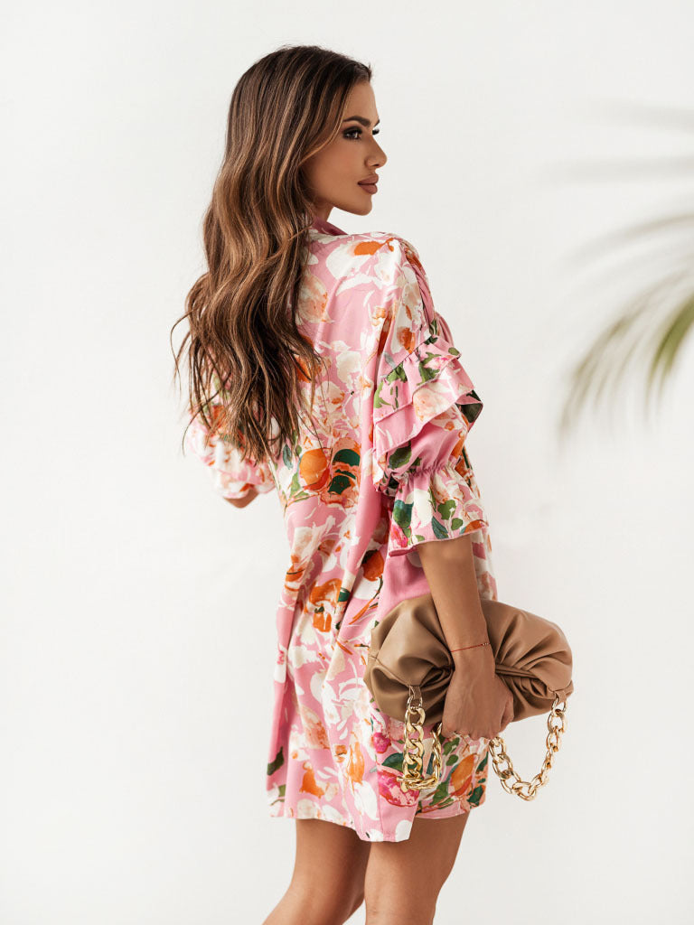 Printed elegant summer speing shirt neck skater dresses