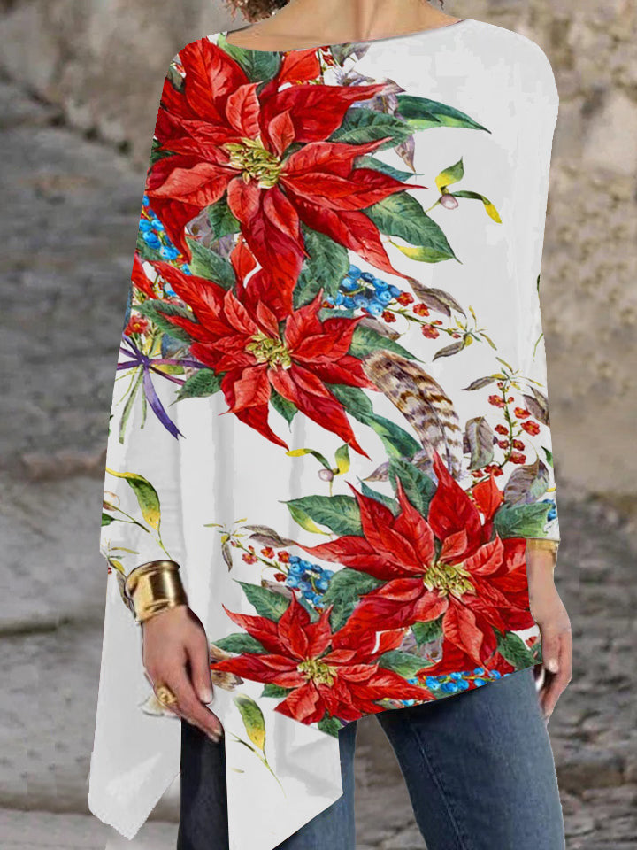Pullover long-sleeved Christmas printing loose-fitting round neck casual women's T-shirts