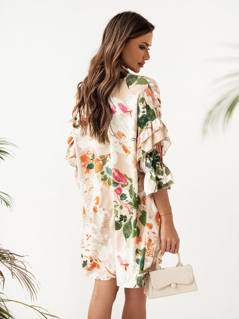 Printed elegant summer speing shirt neck skater dresses