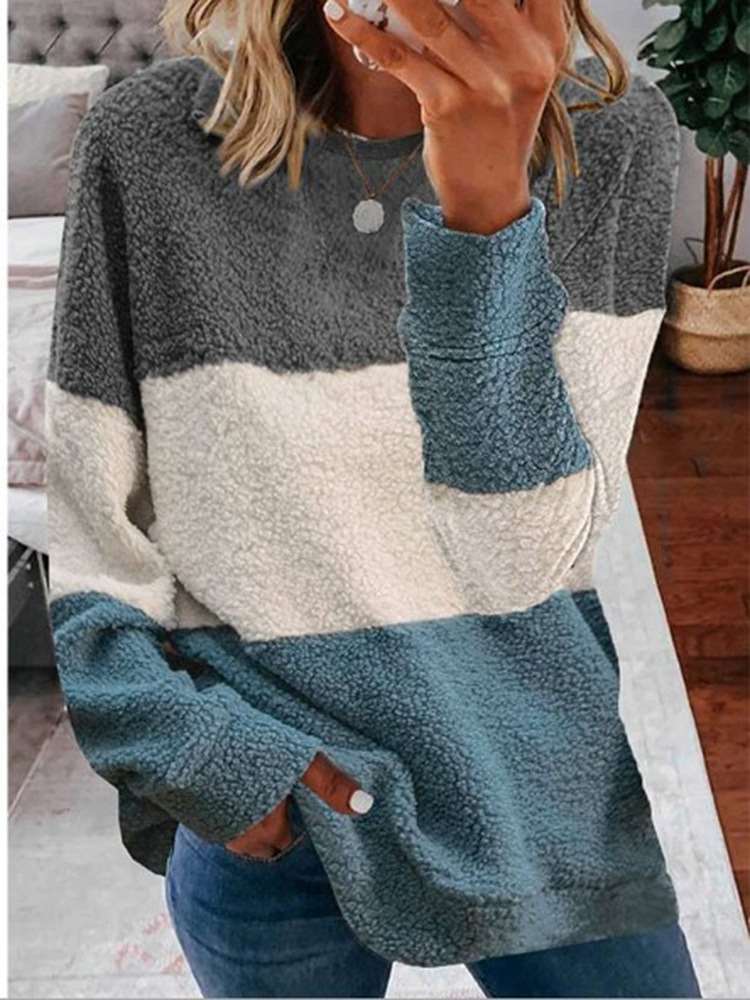 Plush Gored Round neck Long sleeve Sweatshirts