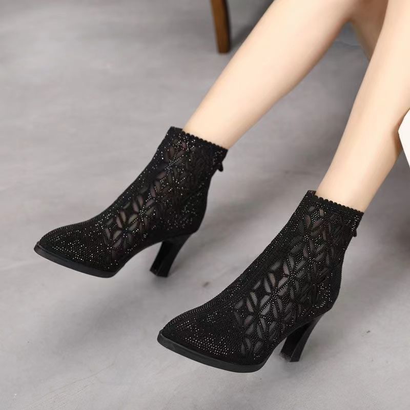 Hollow Pointed Rhinestone Boots