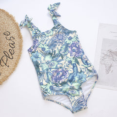 Kid's New Print One Piece Bow Swimwear