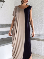 One Shoulder  Patchwork  Color Block Maxi Dresses