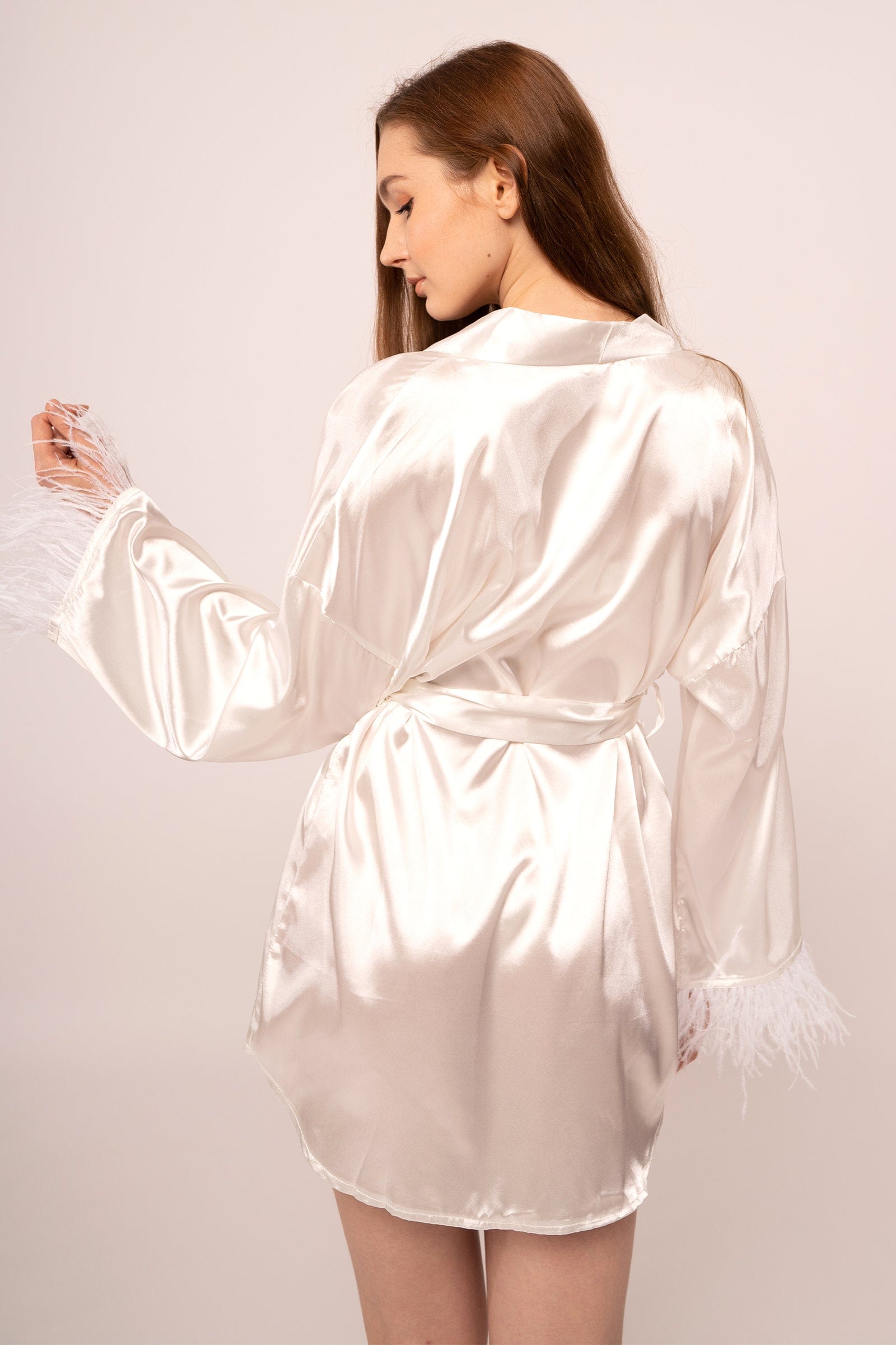 Damian Feather Trim Robe-White