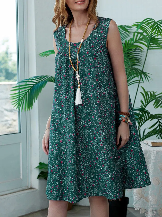 Plus Size Floral Print Beach Women Summer Midi Dresses Vacation dresses