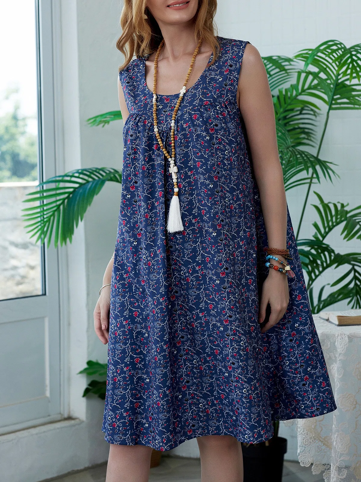 Plus Size Floral Print Beach Women Summer Midi Dresses Vacation dresses