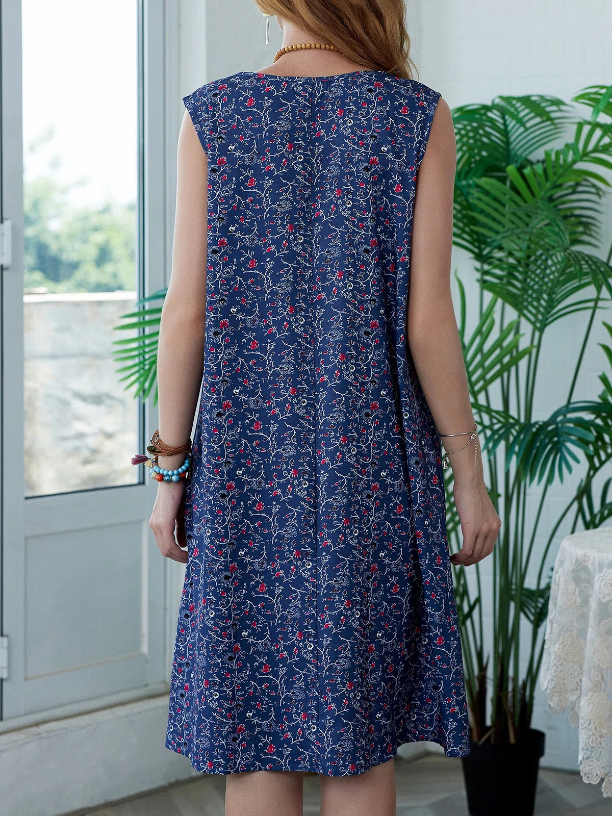 Plus Size Floral Print Beach Women Summer Midi Dresses Vacation dresses