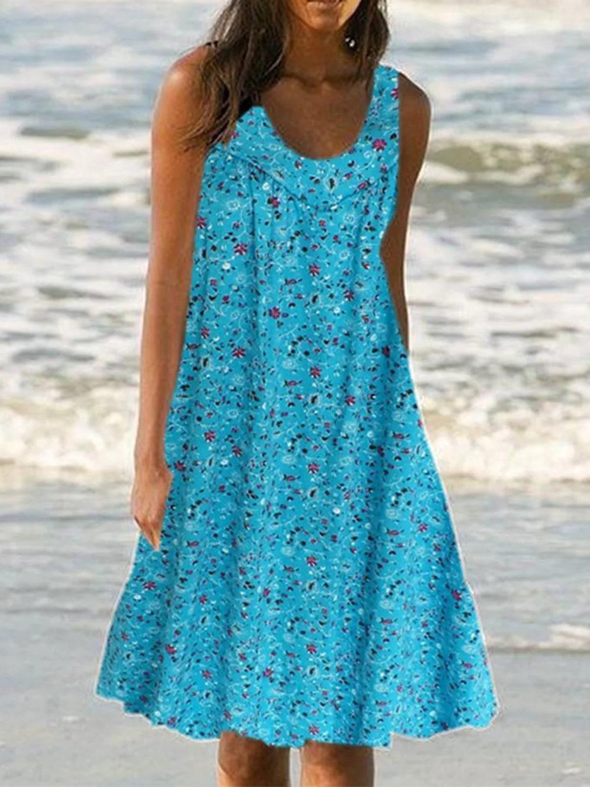 Plus Size Floral Print Beach Women Summer Midi Dresses Vacation dresses