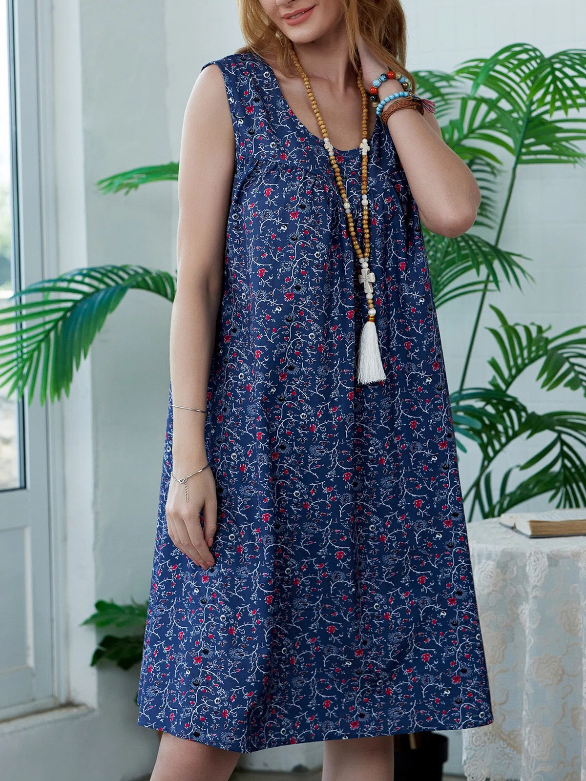 Plus Size Floral Print Beach Women Summer Midi Dresses Vacation dresses