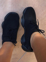 Pure color Breathable Lace-Up Sneakers