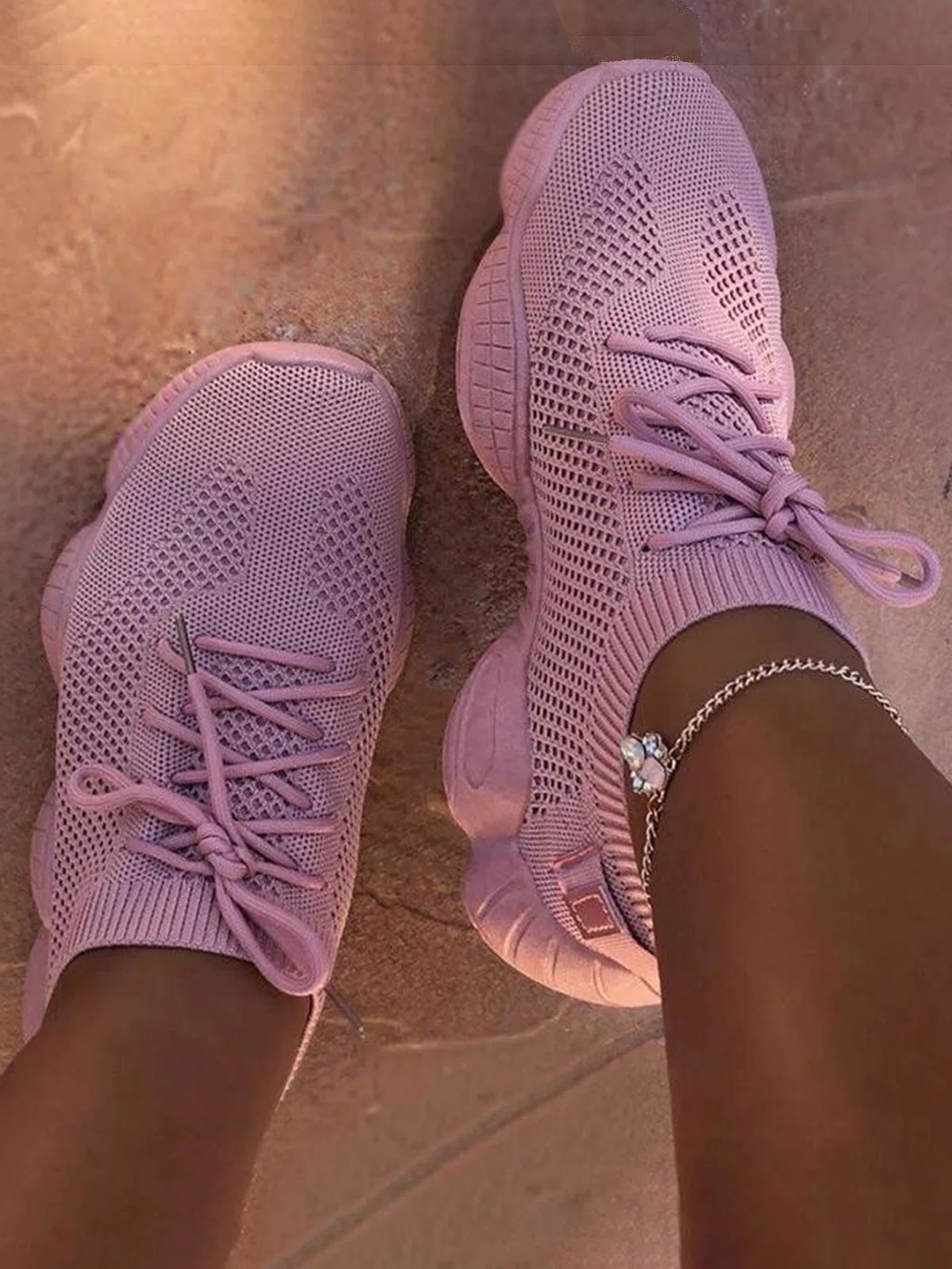 Pure color Breathable Lace-Up Sneakers