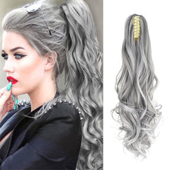 🔥Clearance Sale Alert: 30-Second Claw Clips Hair Ponytail Extension(Wave) - Silver Gray / 22inches