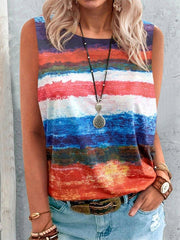 Printed Cold Shoulder Crew Neck Shirts & Tops