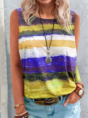 Printed Cold Shoulder Crew Neck Shirts & Tops