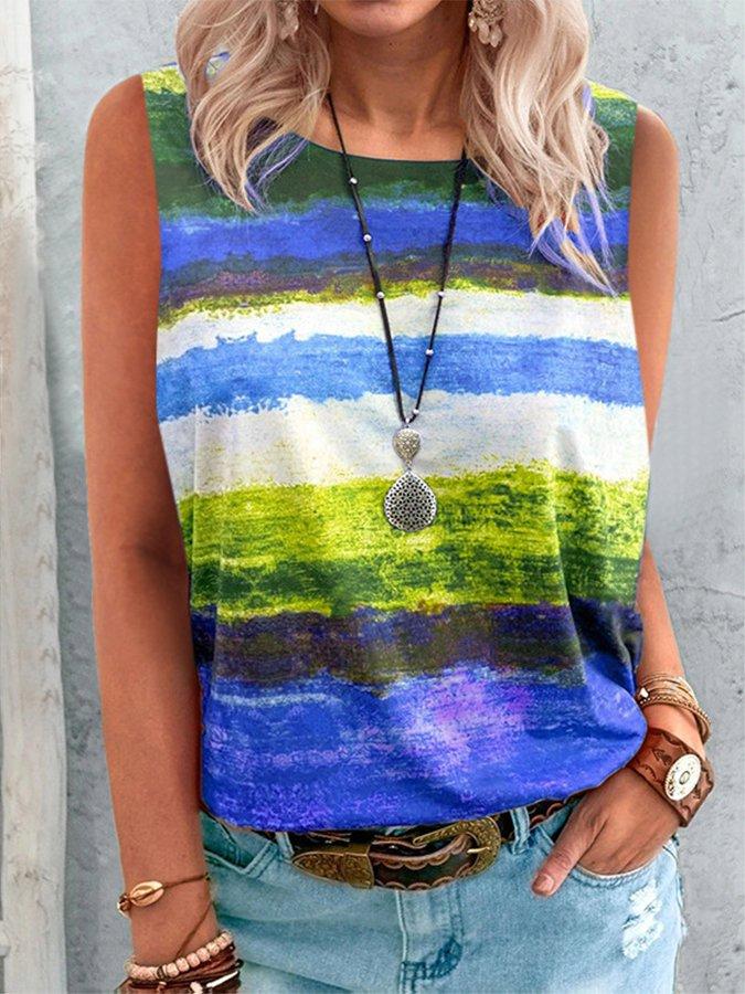 Printed Cold Shoulder Crew Neck Shirts & Tops
