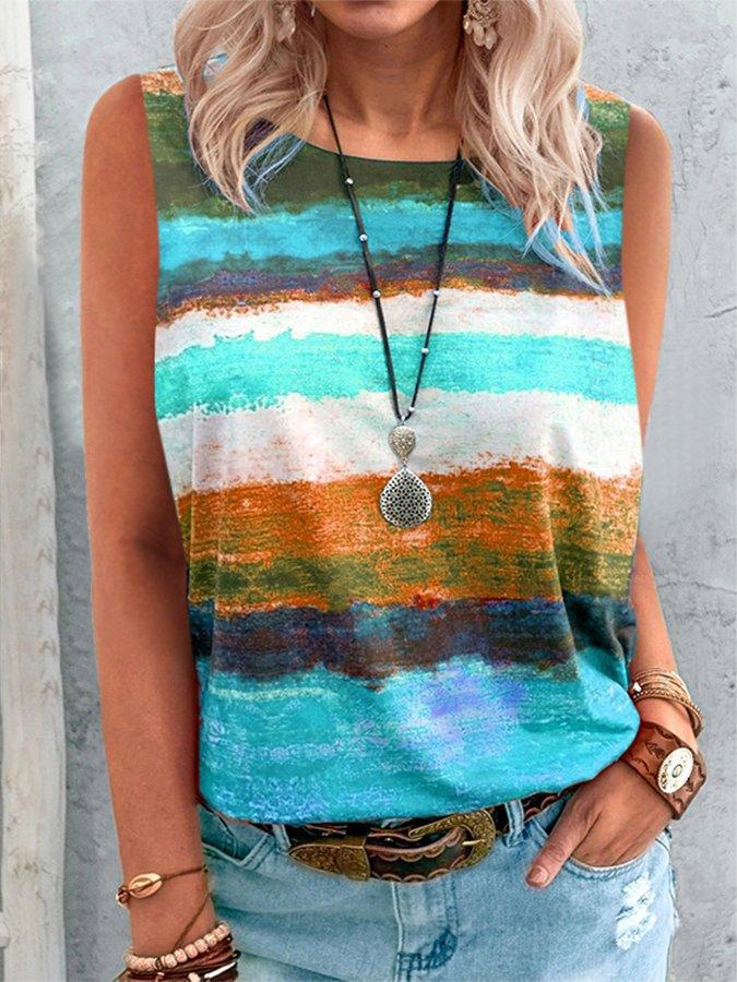 Printed Cold Shoulder Crew Neck Shirts & Tops