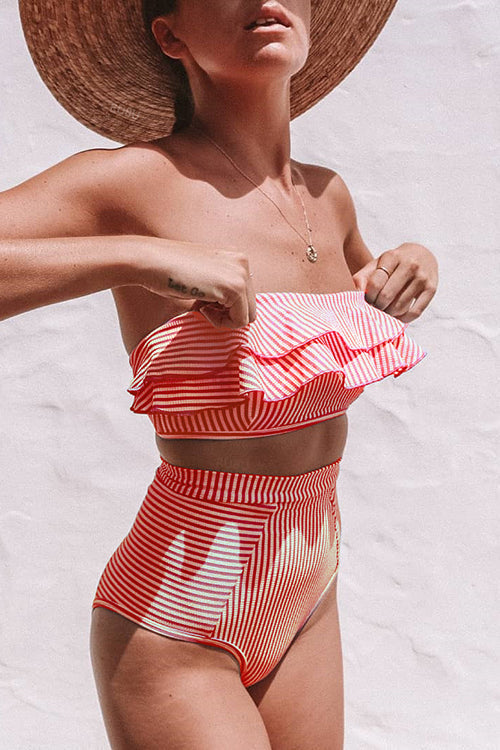 Stripe Ruffles Bikini Set