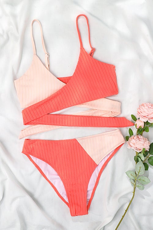 Color Block Cross Bikini Set