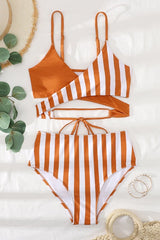 Stripe Patchwork Cross Bikini Set