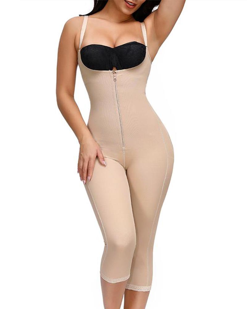 Women Zipper Adjustable Strap Bodysuit