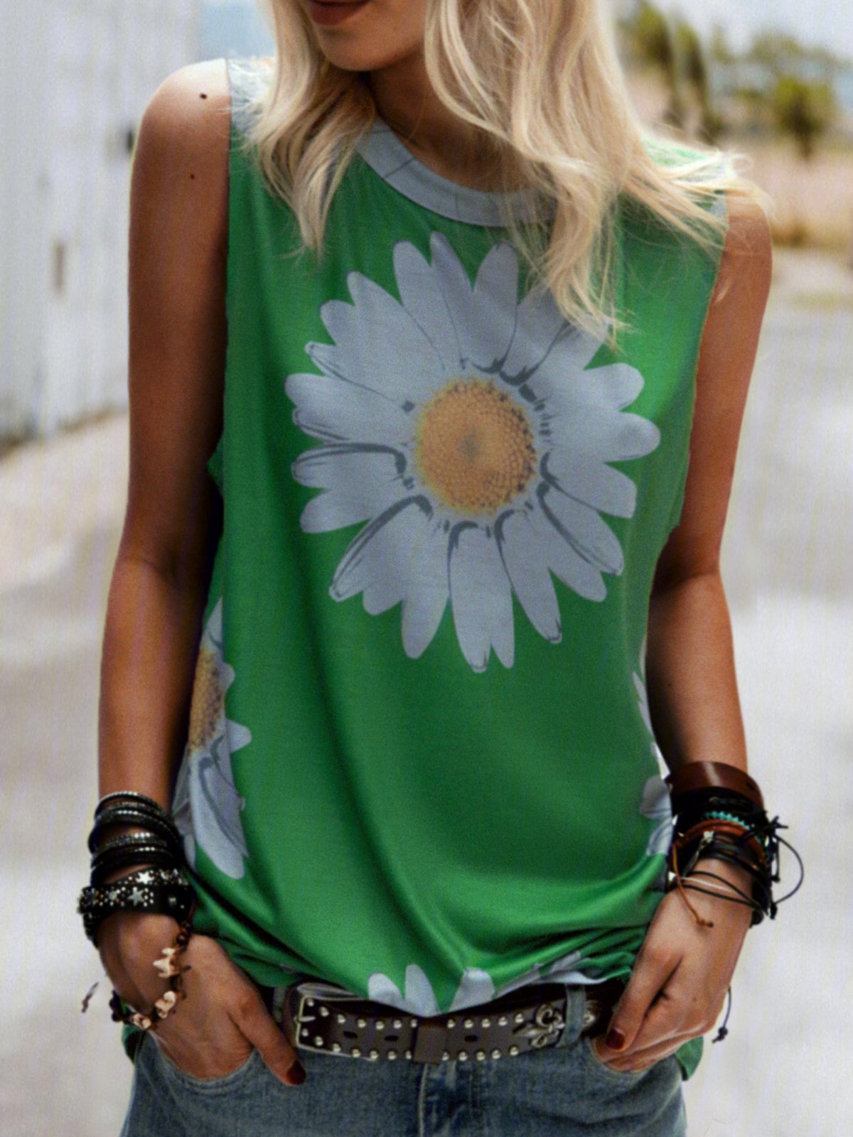 Plus size Floral Casual Sleeveless Shirts & Tops