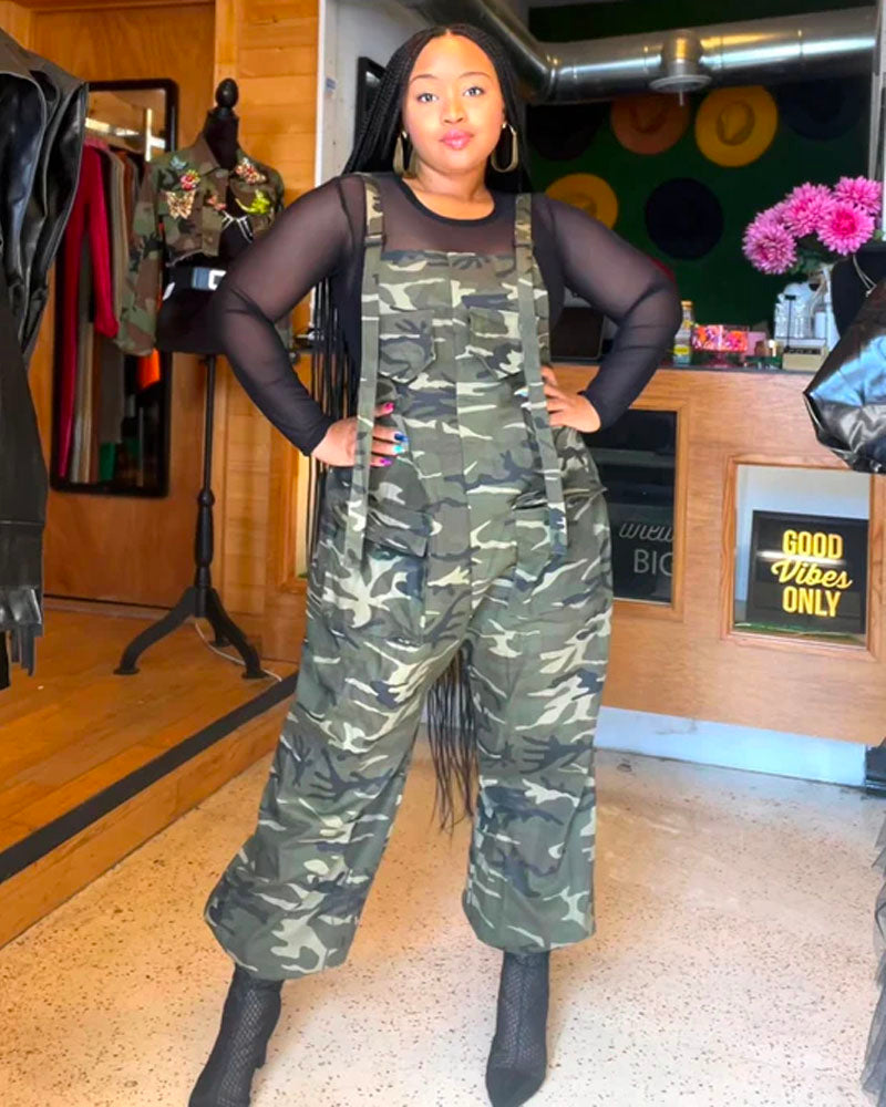 Camo Adjustable Strap Jumpsuits