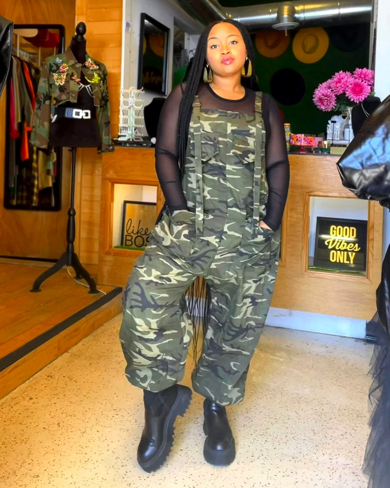 Camo Adjustable Strap Jumpsuits