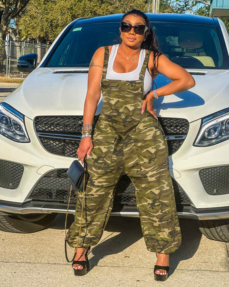 Camo Adjustable Strap Jumpsuits