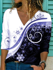 Printed Casual V Neck Long Sleeve Loosen Shirts & Tops