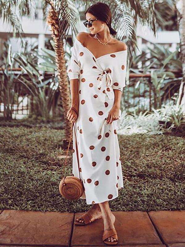 Polka-dot Off-the-shoulder Maxi Dress