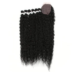 Curly Hair With Closure Soft Synthetic Hair Heat Resistant