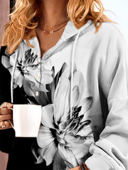 Plus size Long Sleeve Floral Hoodies Sweatshirt