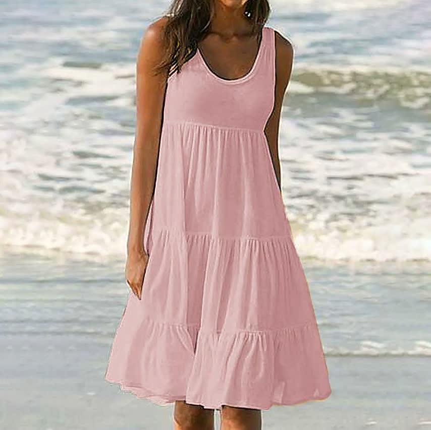 Paneled Solid Sleeveless Beach Midi Dress