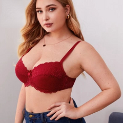 French Hollow Flower Soft Lace Thin Cup Plus Size Bra