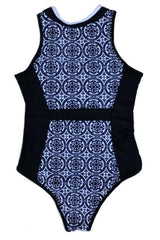 BLACK SPORTY ZIPPERED ONE PIECE SWIMSUIT