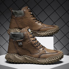 Men Warm Casual Thick-Soled High-Top Leather Plus Velvet Boots