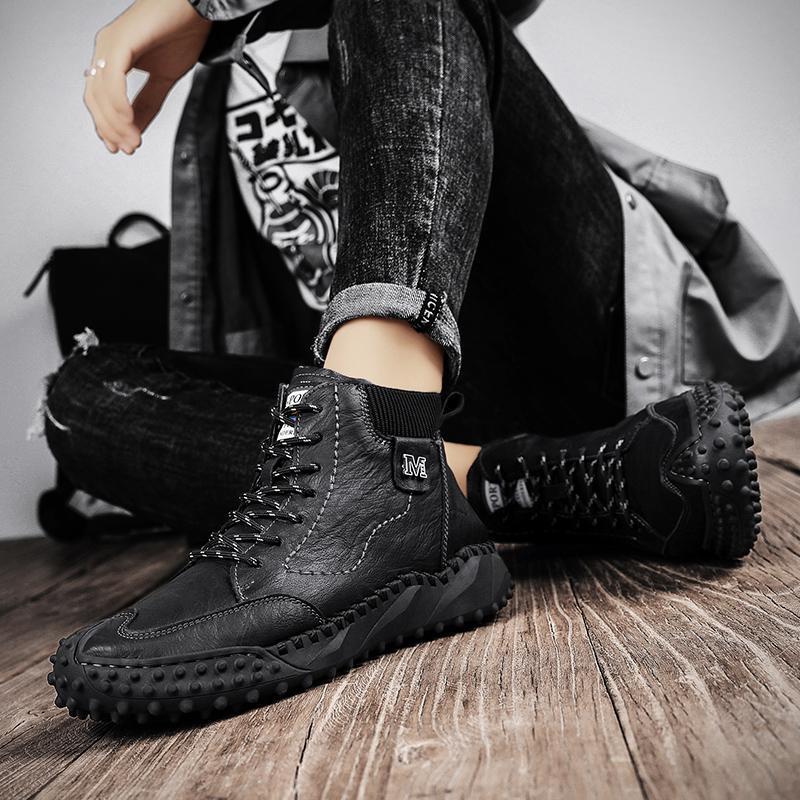 Men Warm Casual Thick-Soled High-Top Leather Plus Velvet Boots