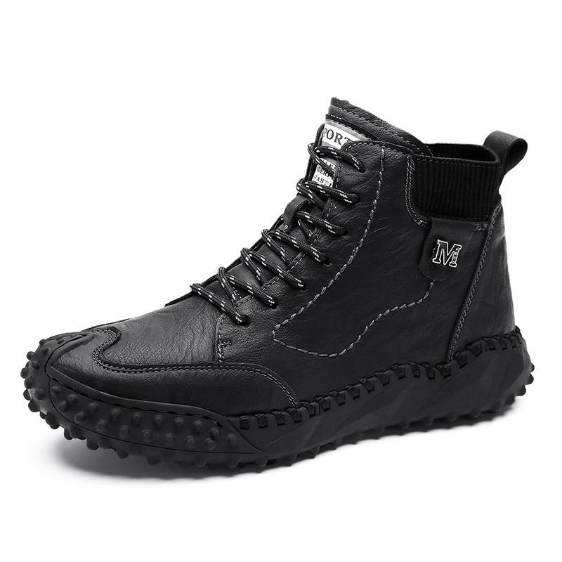 Men Warm Casual Thick-Soled High-Top Leather Plus Velvet Boots