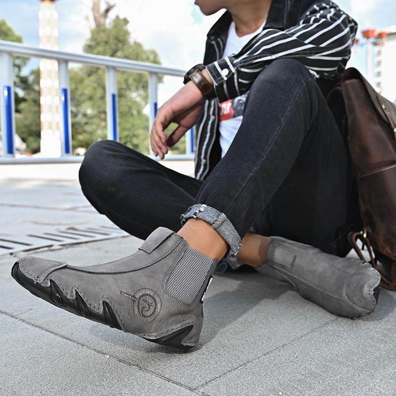 Men Large Size Handmade Cowhide Ankle Boots