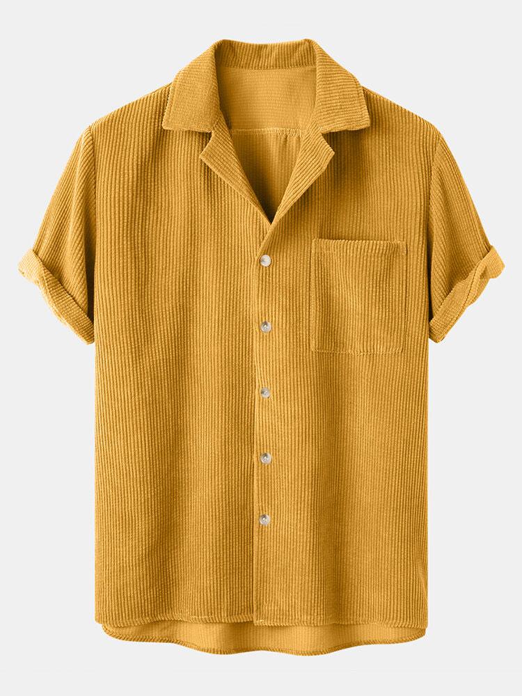 🔥Clearance Sale Alert:  Short Sleeve Corduroy Shirt - Yellow / XL