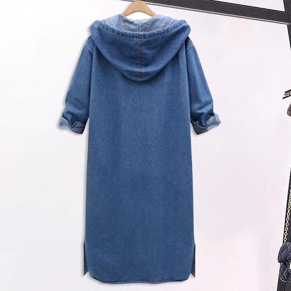 Plus Size Denim Single Breasted Hooded Coats