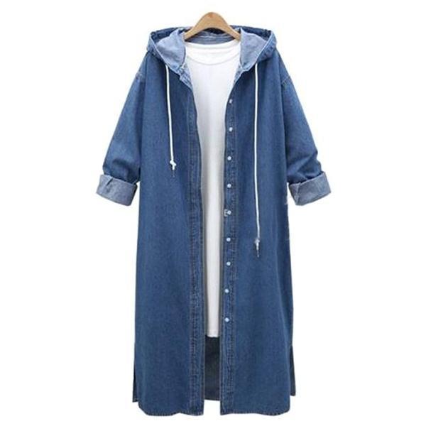 Plus Size Denim Single Breasted Hooded Coats