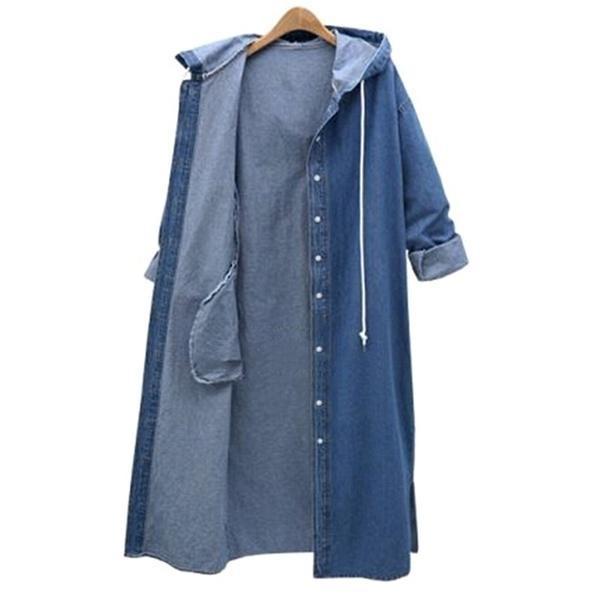 Plus Size Denim Single Breasted Hooded Coats