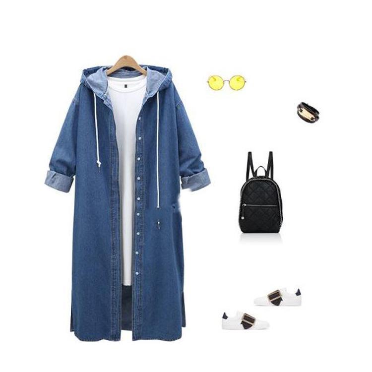 Plus Size Denim Single Breasted Hooded Coats