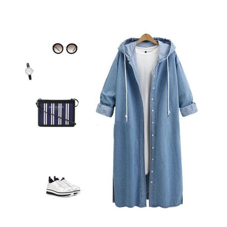 Plus Size Denim Single Breasted Hooded Coats